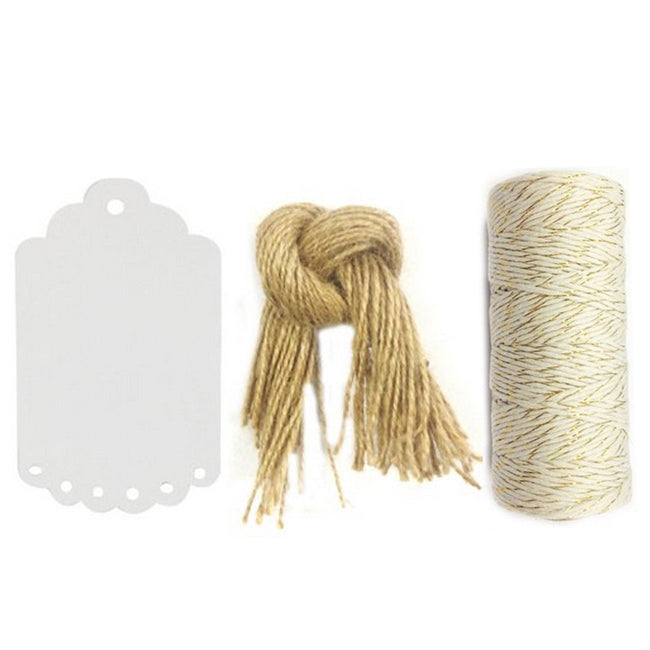 Wrapables 50 Gift Tags with Free Cut Strings + Cotton Baker's Twine 12ply 110 Yard