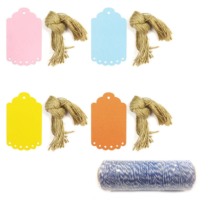 Wrapables 40 Gift Tags with Free Cut Strings, Large Scalloped Edge (Set of 4) + Cotton Baker's Twine
