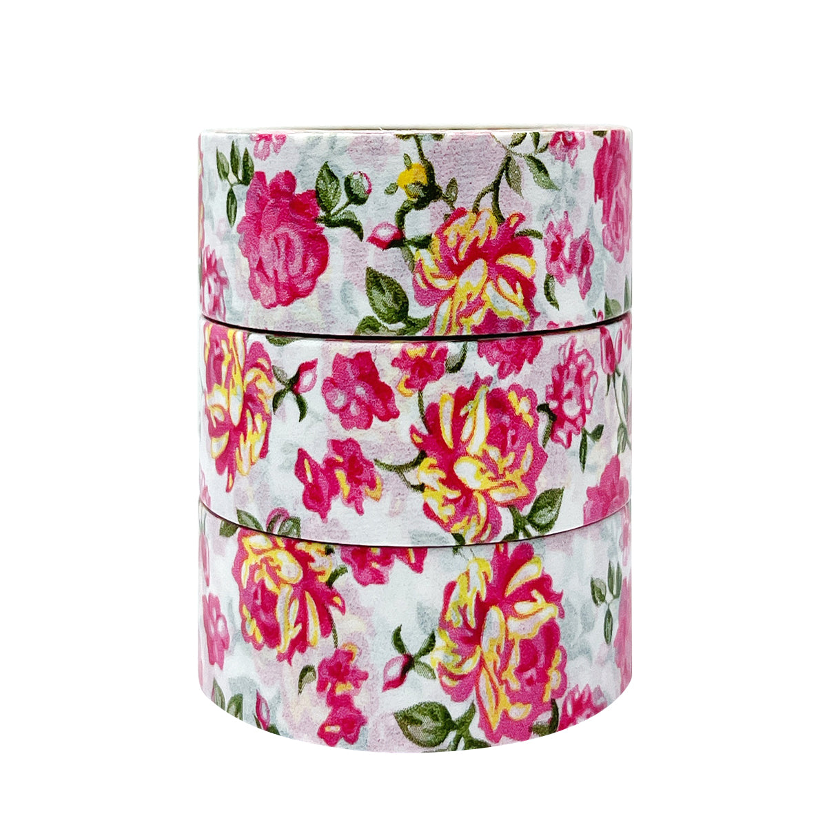 Wrapables Pink Flower Garden Washi Masking Tape, Set of 3