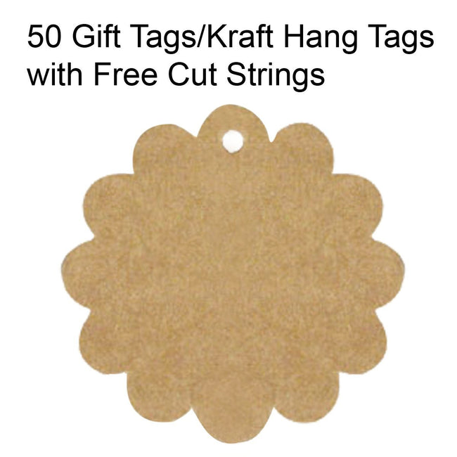 Wrapables 50 Flower Gift Tags/Kraft Hang Tags with Free Cut Strings + Cotton Baker's Twine 4ply 110 Yard, Metallic Gold