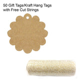 Wrapables 50 Flower Gift Tags/Kraft Hang Tags with Free Cut Strings + Cotton Baker's Twine 4ply 110 Yard, Metallic Gold