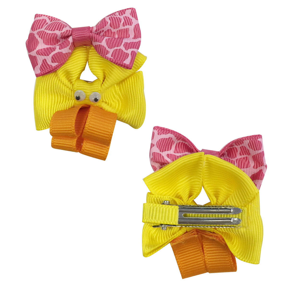 Wrapables Duck, Turkey, Elephant, Pig Ribbon Sculpture Hair Clips with Leopard Hair Clip / Hair Bow Holder