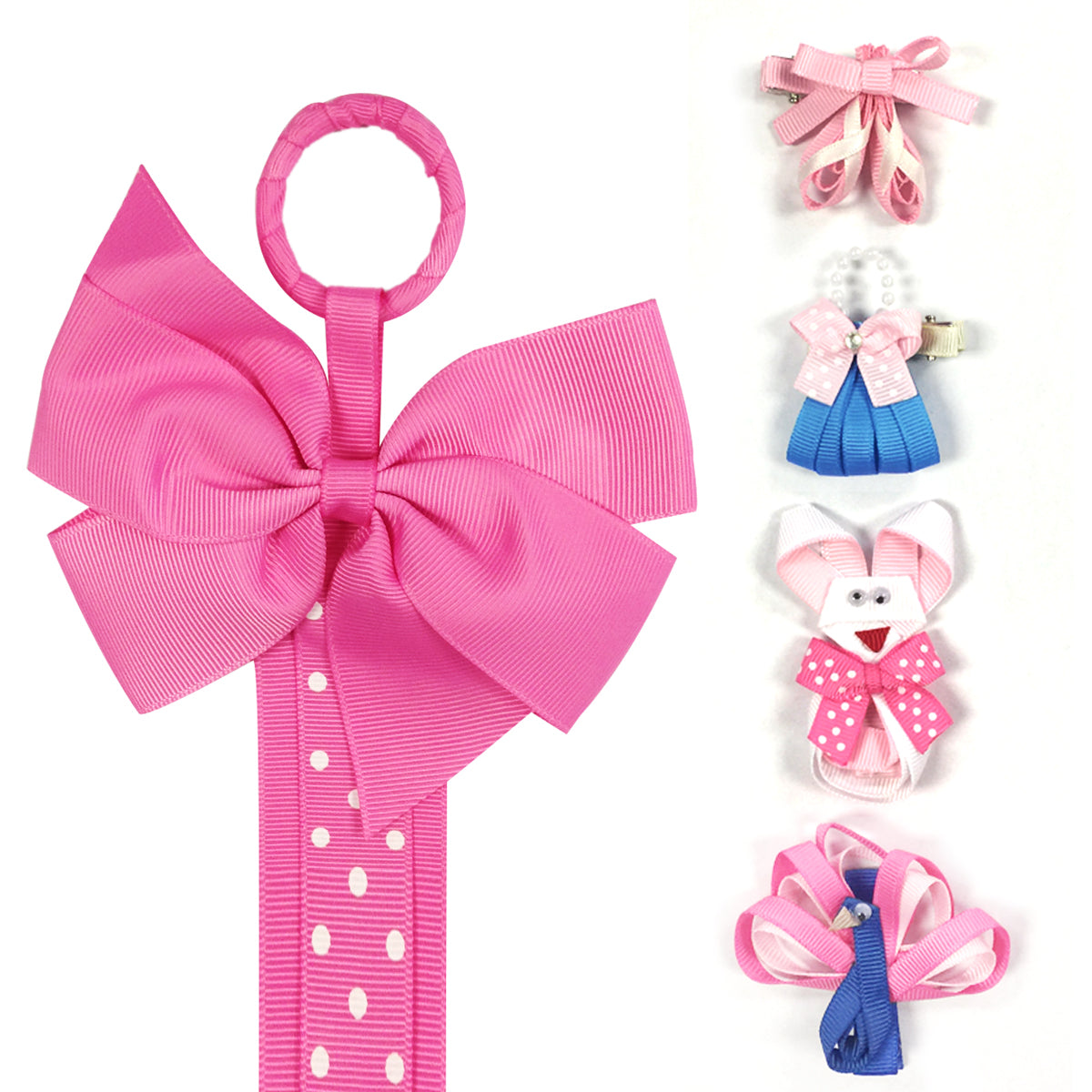 Wrapables Peacock, Bunny, Purse, Ballet Shoes Ribbon Sculpture Hair Clips with Polka Dots Hair Clip / Hair Bow Holder