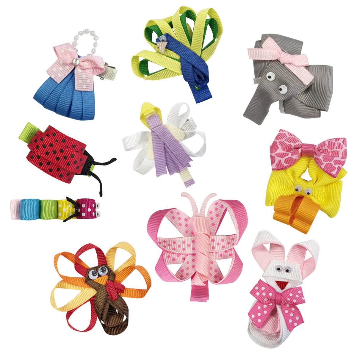 Wrapables Baby Toddler Ribbon Sculpture Hair Clips (Set of 10)