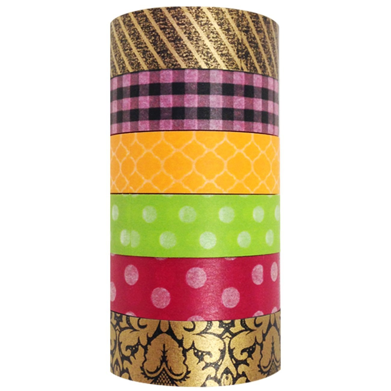 Wrapables Set of 6 Washi Tape + 40 Large Scalloped Multi-Color Gift Tags with Cut Strings