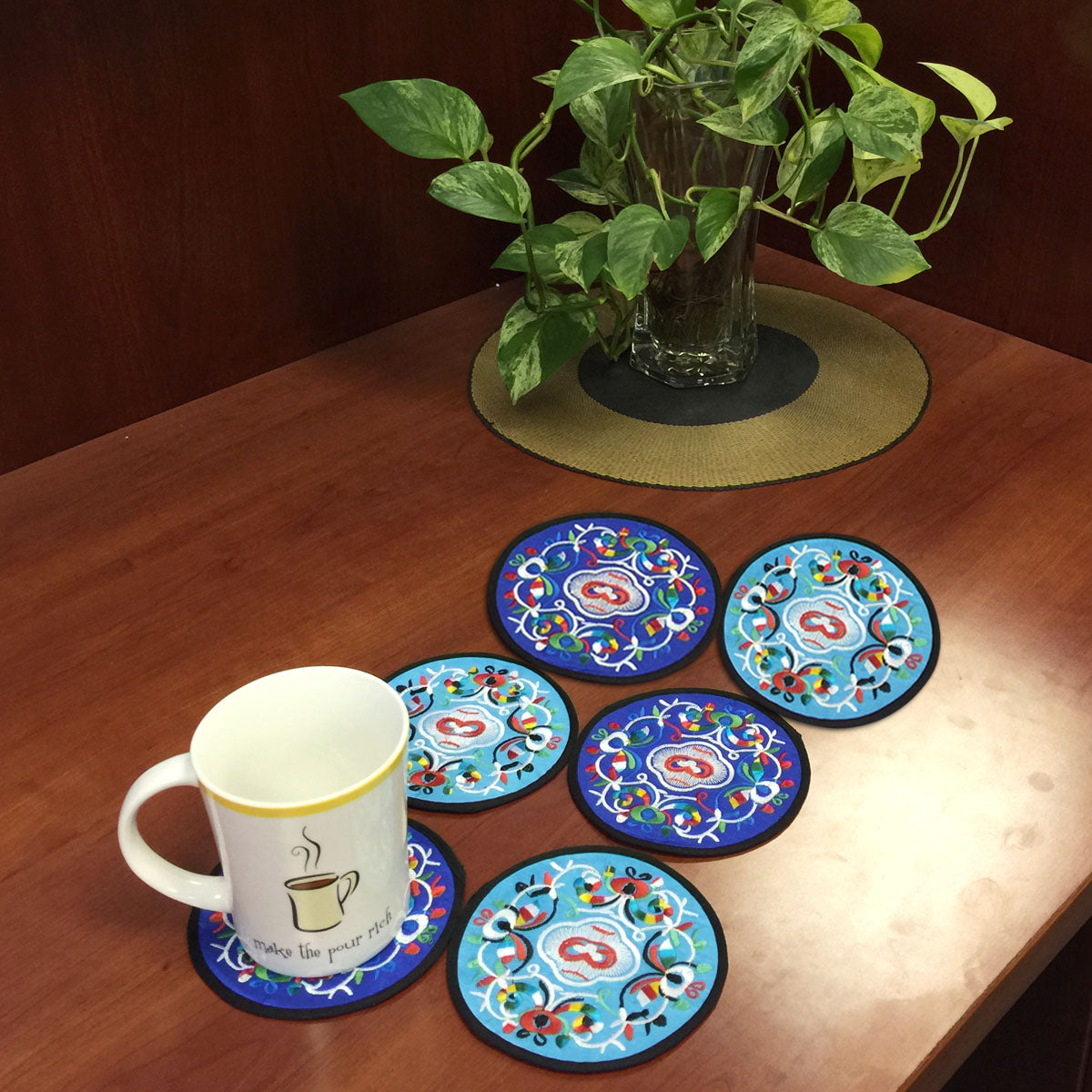 Wrapables Ethnic Embroidered Coasters Set of 6