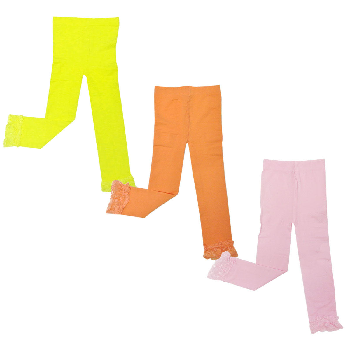 Wrapables Toddler Stretch Leggings with Lace Trim, Set of 3 (Blue, Green, Black)