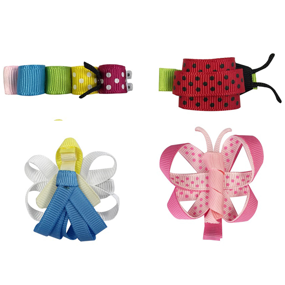 Wrapables Angel, Butterfly, Ladybug, Caterpillar Ribbon Sculpture Hair Clips Set