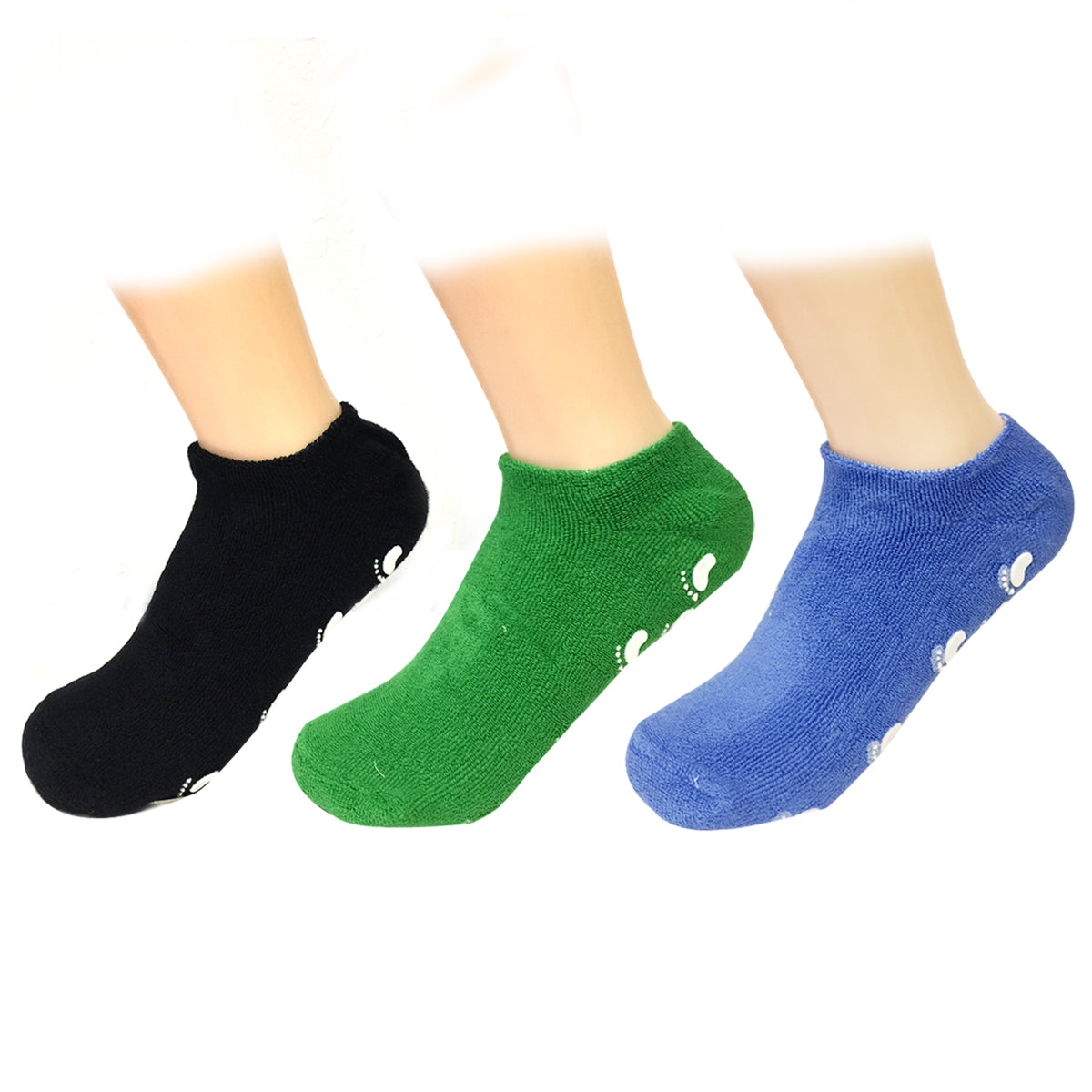 Wrapables Women Ankle Length Non-Skid Gripper Socks (Set of 3), Blue, Green, Black