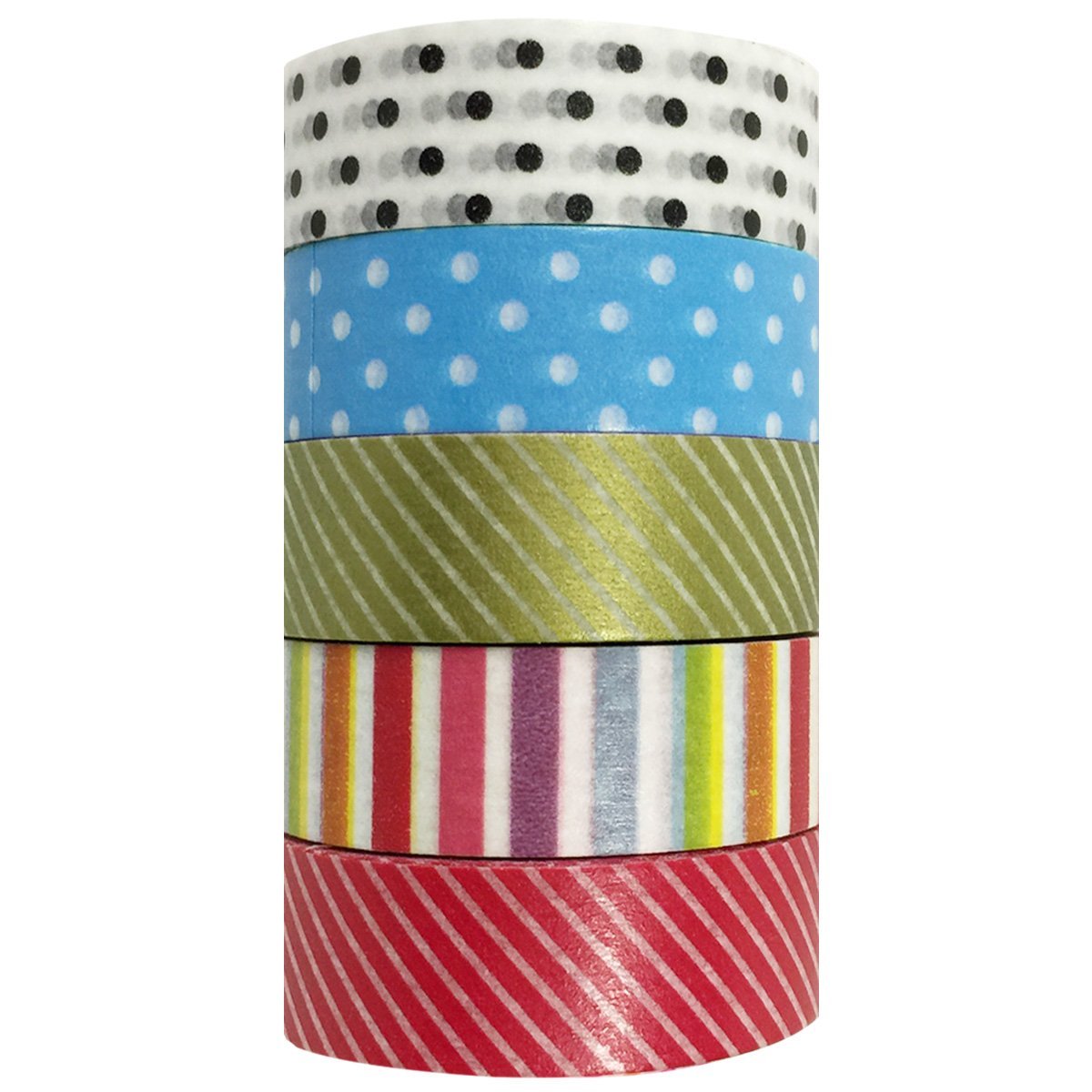 Wrapables Dots and Slants Washi Tapes Masking Tapes, Set of 5