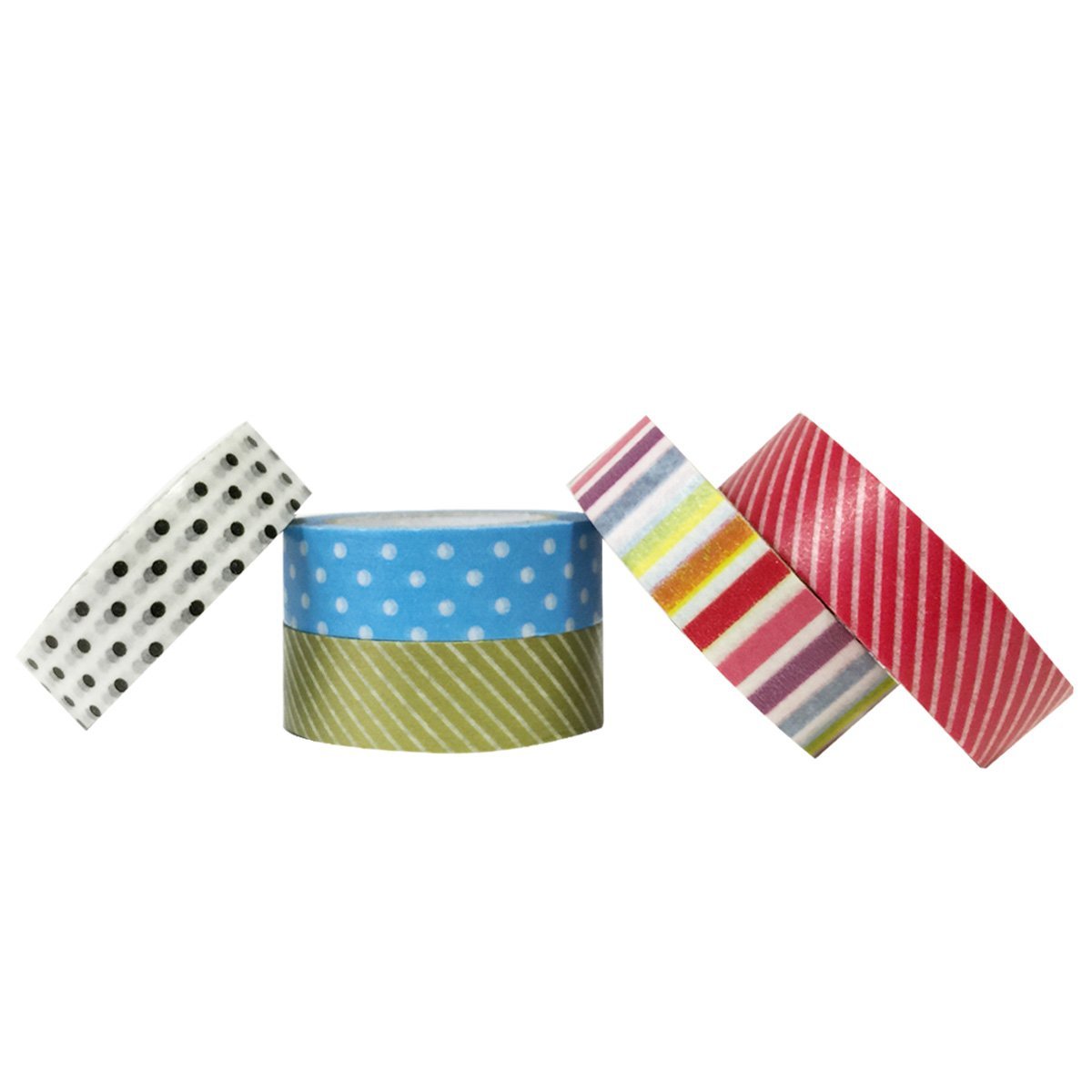 Wrapables Dots and Slants Washi Tapes Masking Tapes, Set of 5