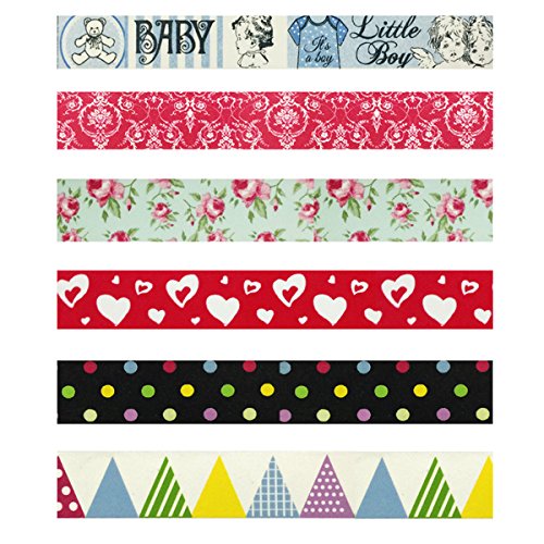 Wrapables Washi Tapes Masking Tapes 10M L x 20mm W, Set of 6, Expecting