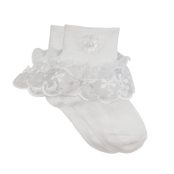 Wrapables Lil Miss Daisy Double Layer Lace Ruffle Socks (Size of 1-3), Set of 2, Girl's, White