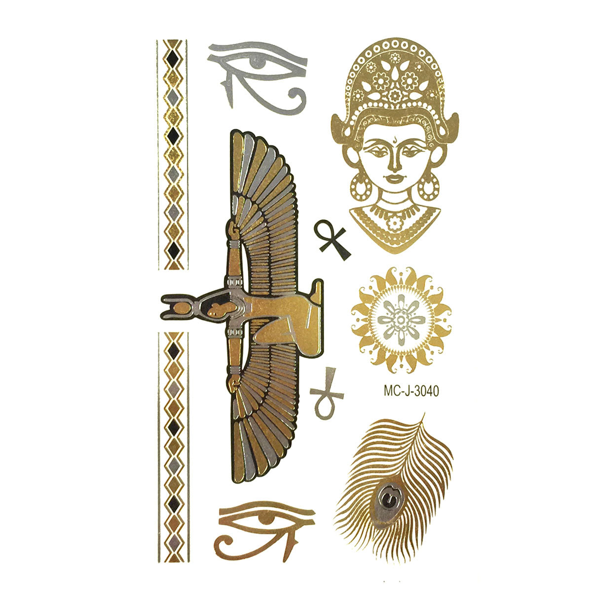 Wrapables Small Metallic Gold and Silver Temporary Tattoo Stickers