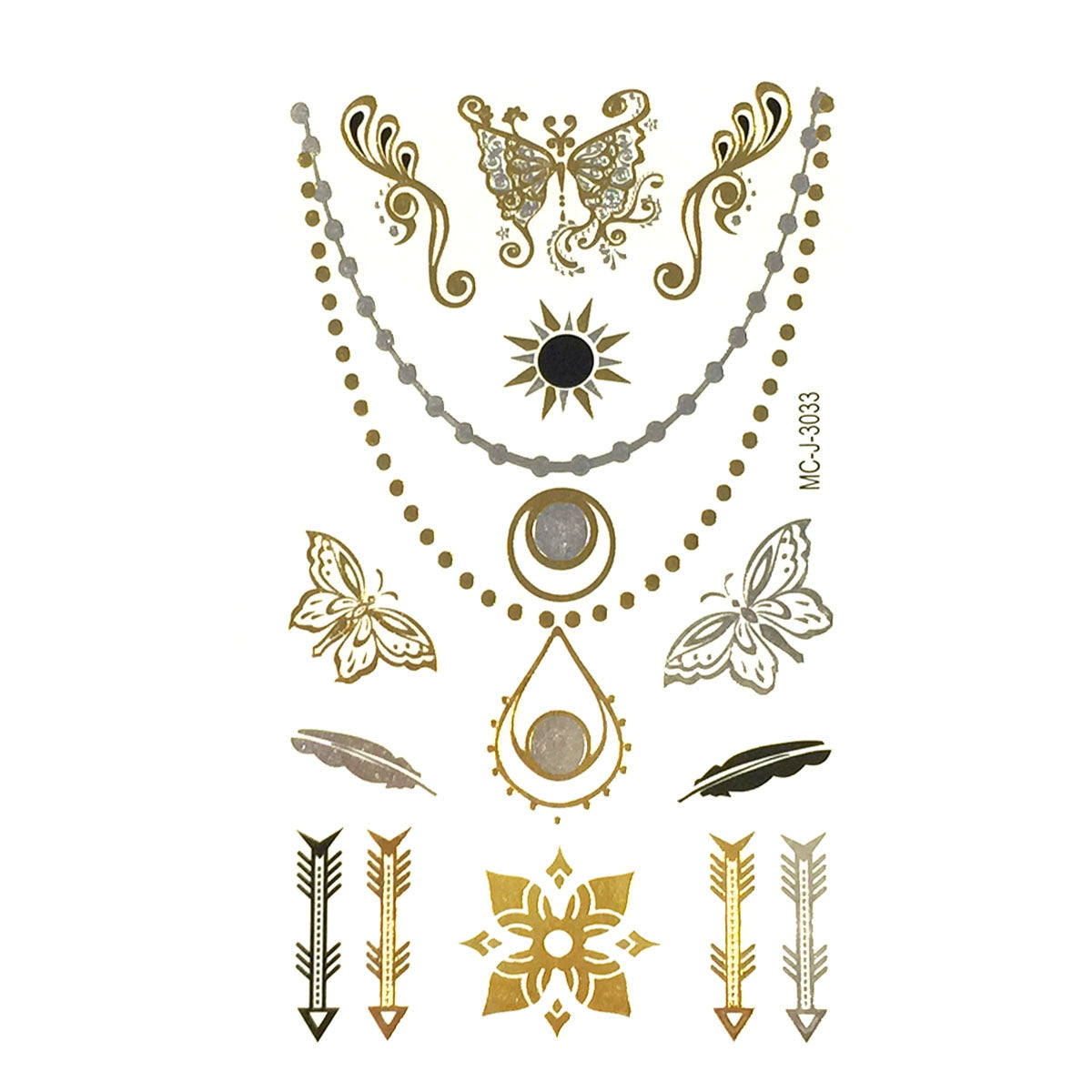 Wrapables Small Metallic Gold and Silver Temporary Tattoo Stickers