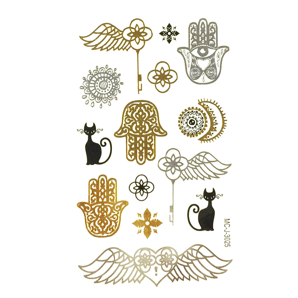 Wrapables Small Metallic Gold and Silver Temporary Tattoo Stickers