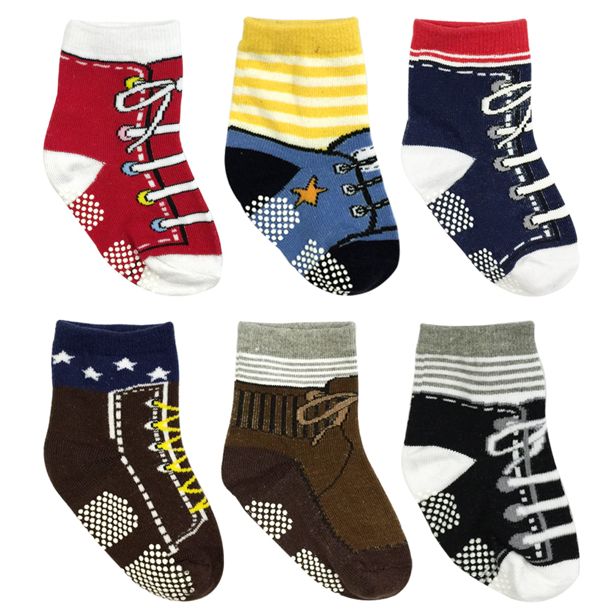 Wrapables Non-Slip Sneaker Shoe Socks for Baby (Set of 6)