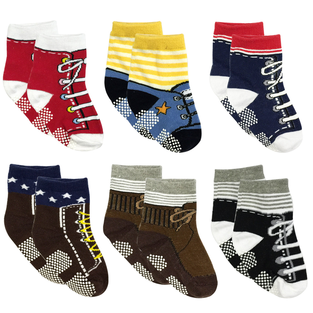 Wrapables Non-Slip Sneaker Shoe Socks for Baby (Set of 6)