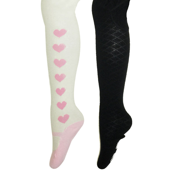 Wrapables White and Pink Cotton Heart Knit Tights for Leggings (Set of