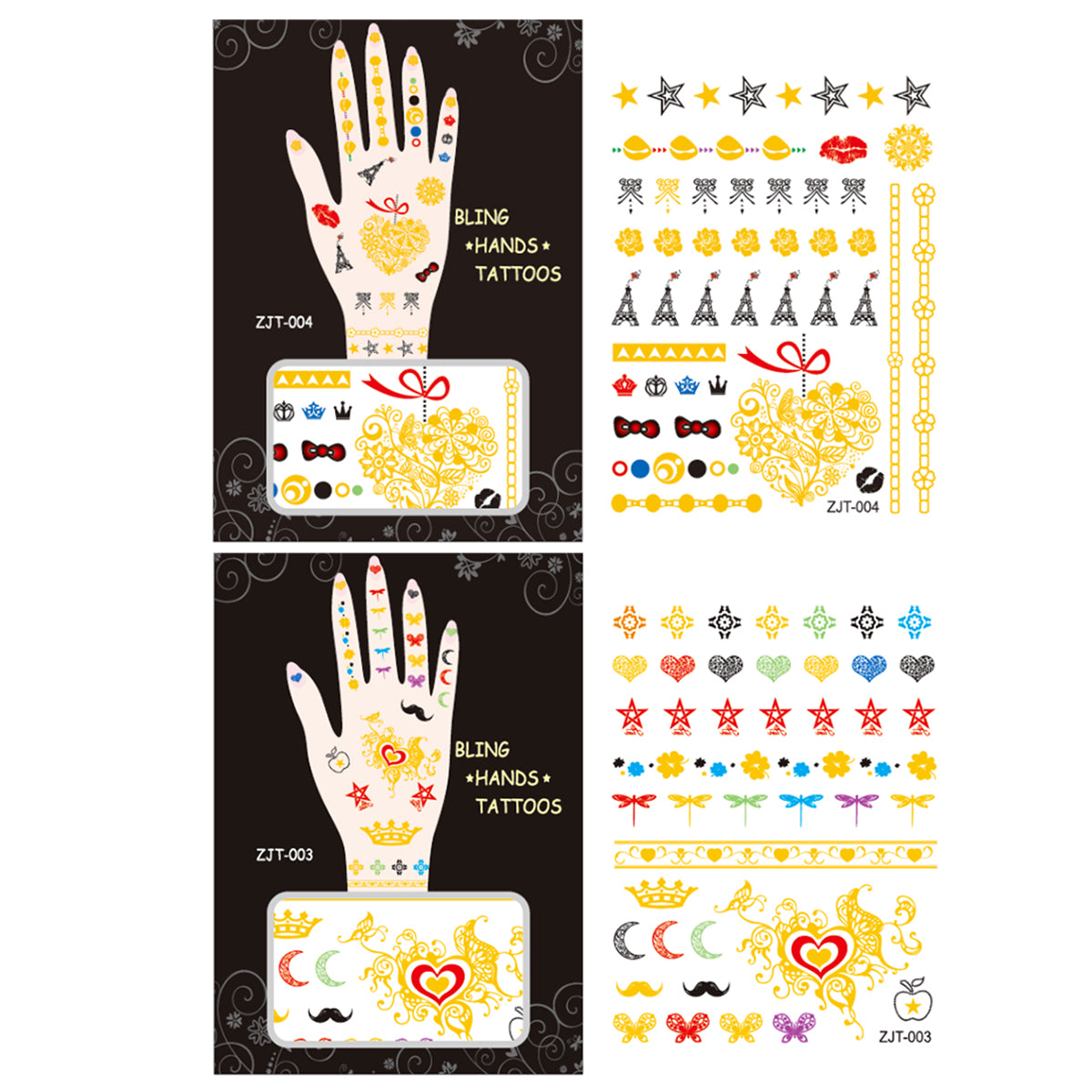 Wrapables Trendy Temporary Metallic Hand Tattoos