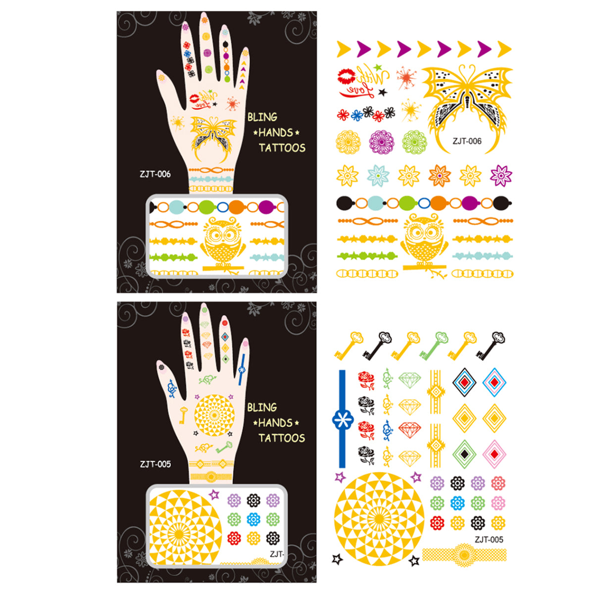Wrapables Trendy Temporary Metallic Hand Tattoos