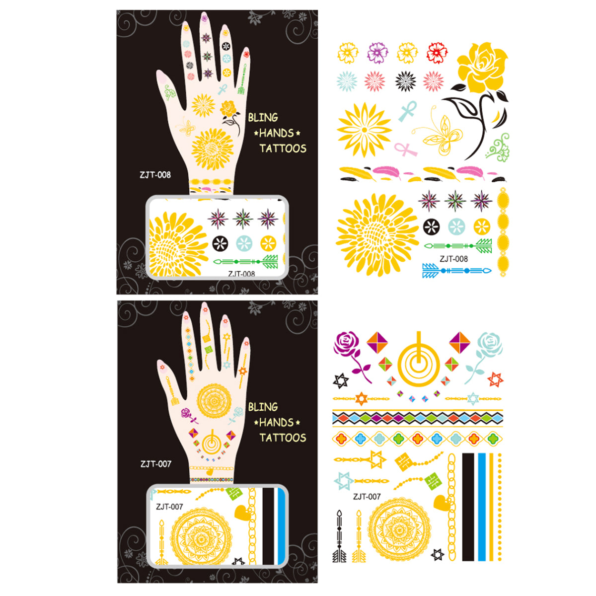 Wrapables Trendy Temporary Metallic Hand Tattoos