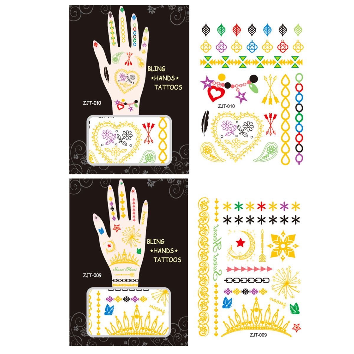 Wrapables Trendy Temporary Metallic Hand Tattoos