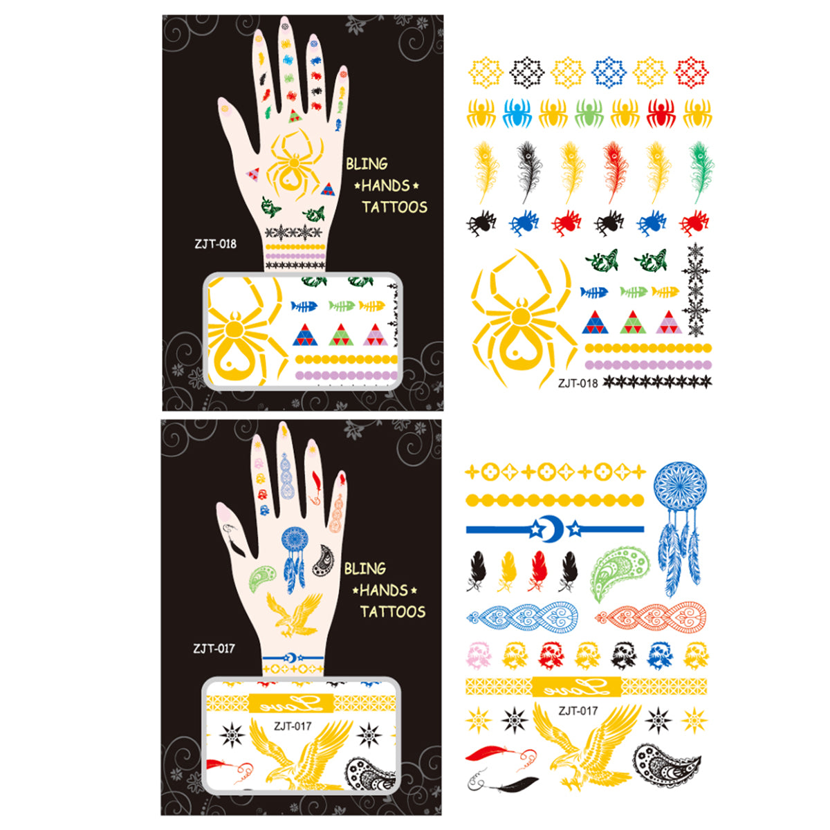Wrapables Trendy Temporary Metallic Hand Tattoos
