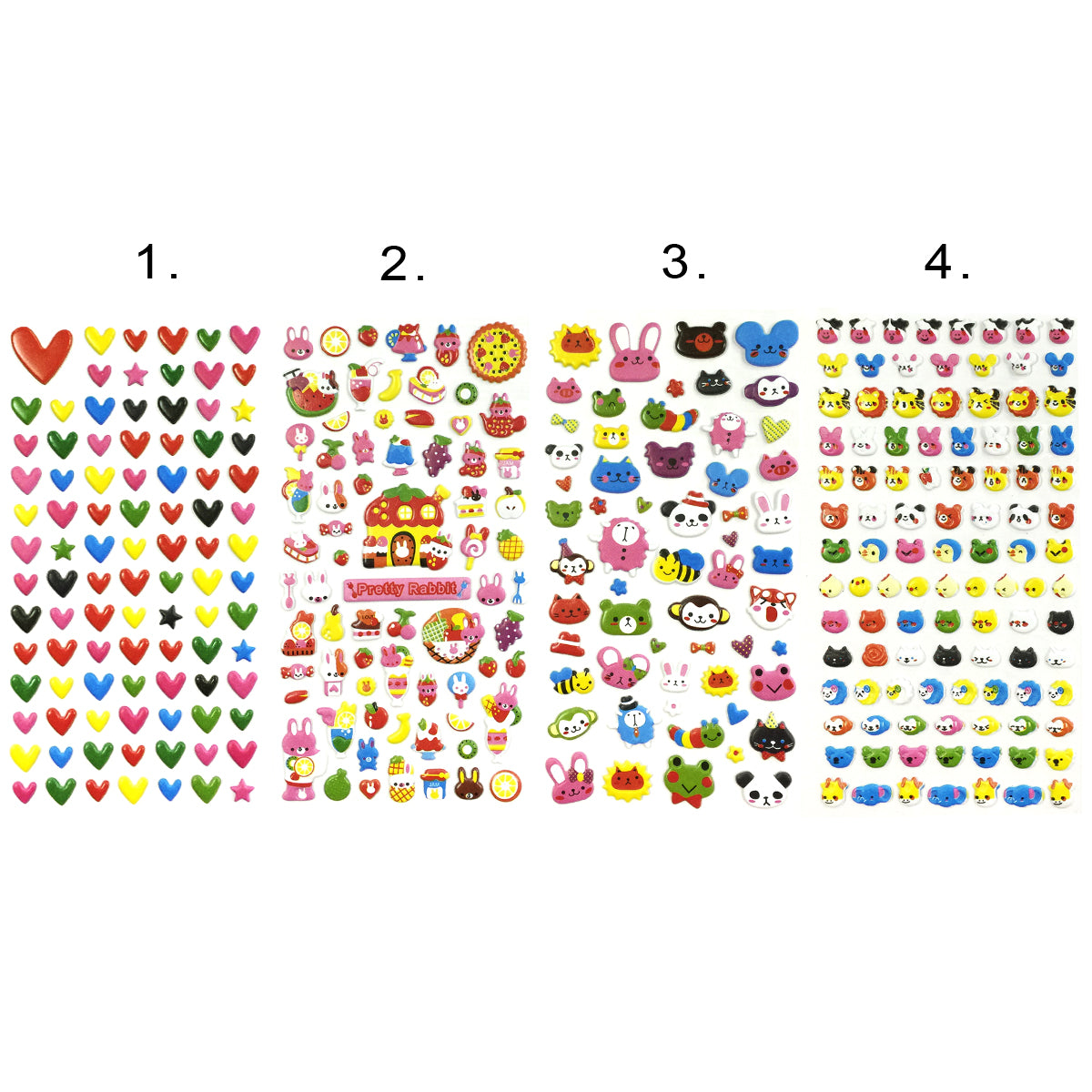 Wrapables Cute Puffy Stickers for Scrapbooking, Stationery, Diary, and Album (Set of 4)
