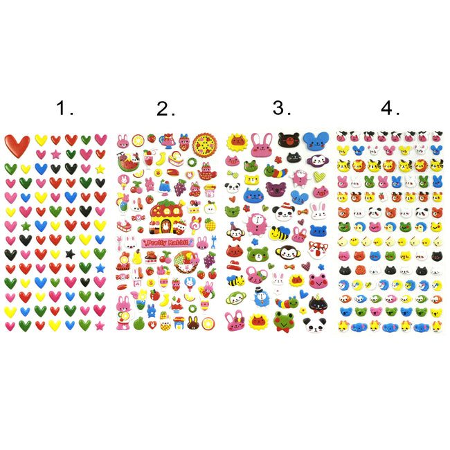 Wrapables Cute Puffy Stickers for Scrapbooking, Stationery, Diary, and Album (Set of 4)
