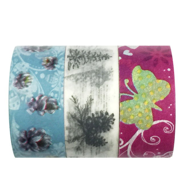 Wrapables Butterfly Dreams Washi Masking Tape (Set of 3), 10M L x 20mm W