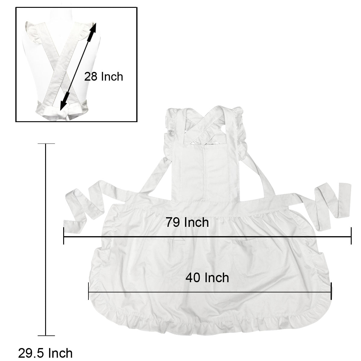 Wrapables Retro White Apron with Pockets for Cooking or Cosplay, Halloween Costume Accessories