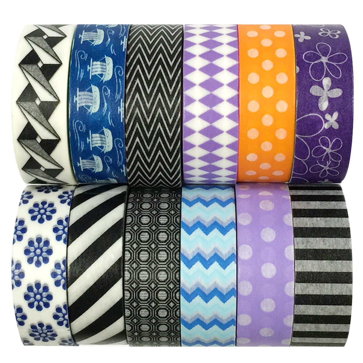 Wrapables Washi Tapes Decorative Masking Tapes, Set of 12