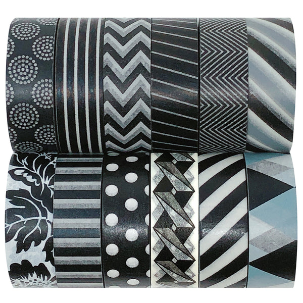 ZYNS* Black & White Washi Tape 12 pack