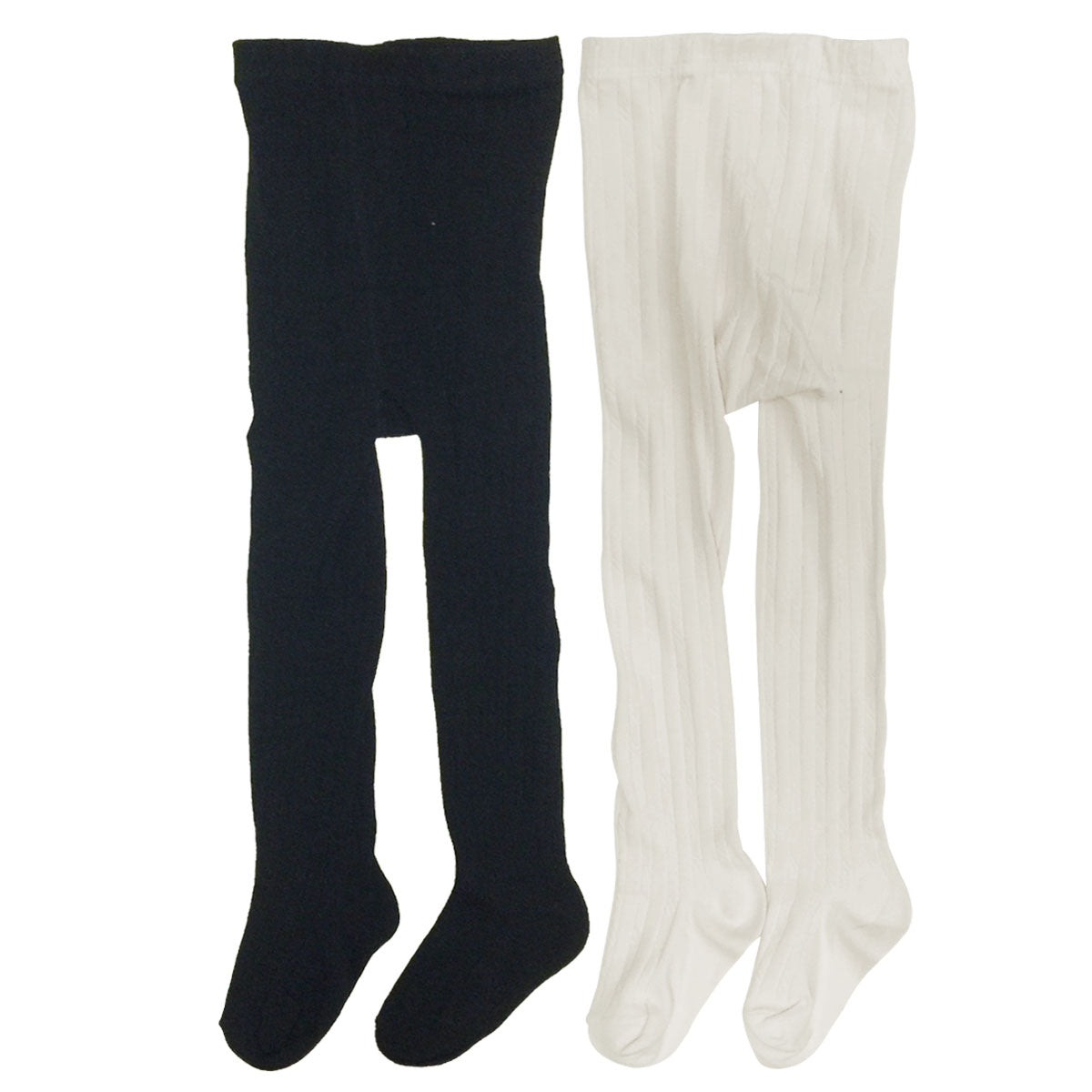 Wrapables Black and White Thick Winter Cotton Ribbed Tights for Girls (Set of 2)