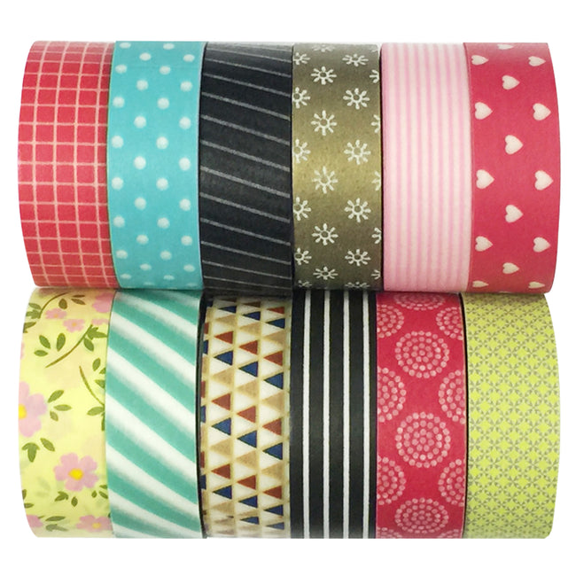 Wrapables Washi Tapes Decorative Masking Tapes, Set of 12