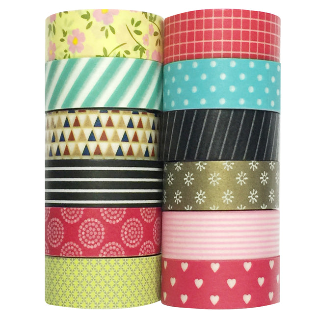 Wrapables Washi Tapes Decorative Masking Tapes, Set of 12