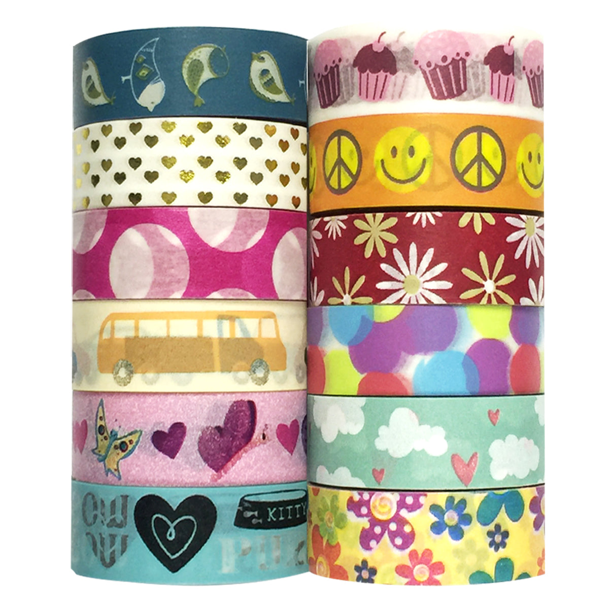 Wrapables Washi Tapes Decorative Masking Tapes, Set of 12