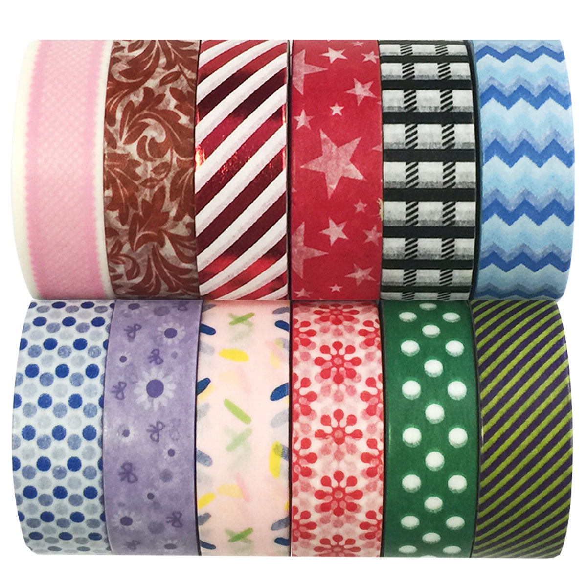 Wrapables Washi Tapes Decorative Masking Tapes, Set of 12