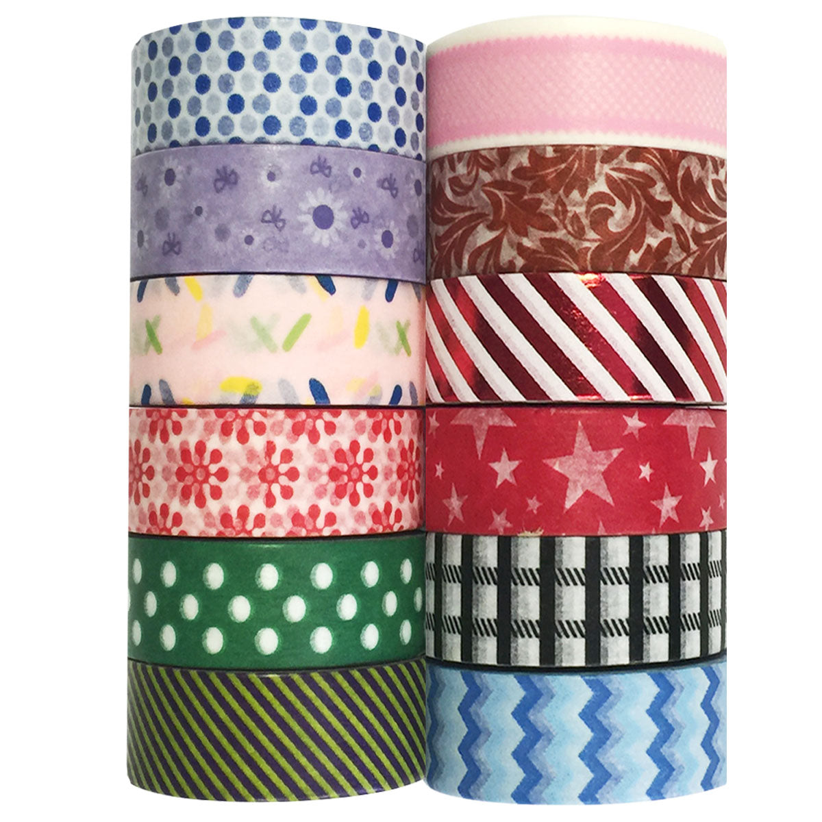 Wrapables Washi Tapes Decorative Masking Tapes, Set of 12