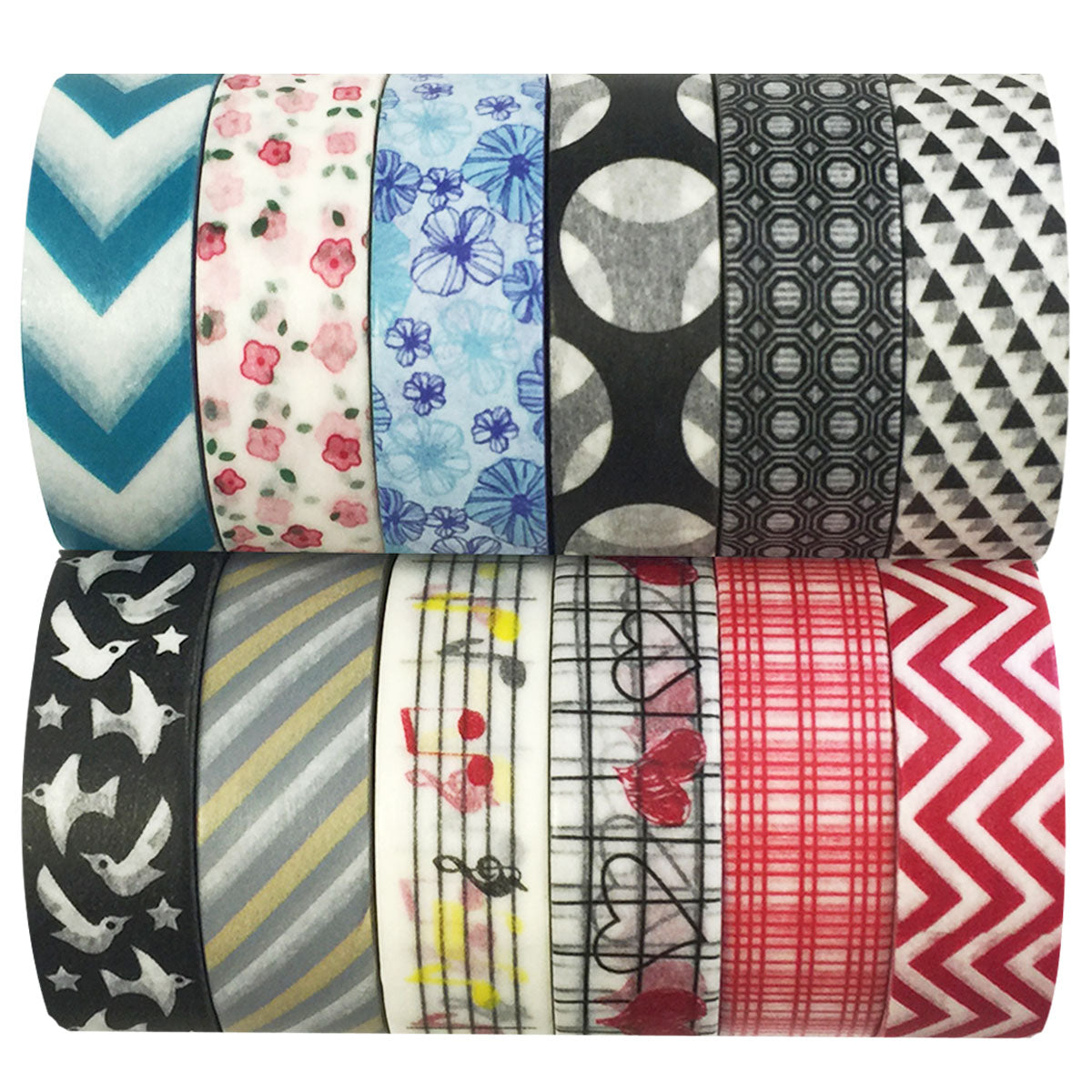 Wrapables Washi Tapes Decorative Masking Tapes, Set of 12