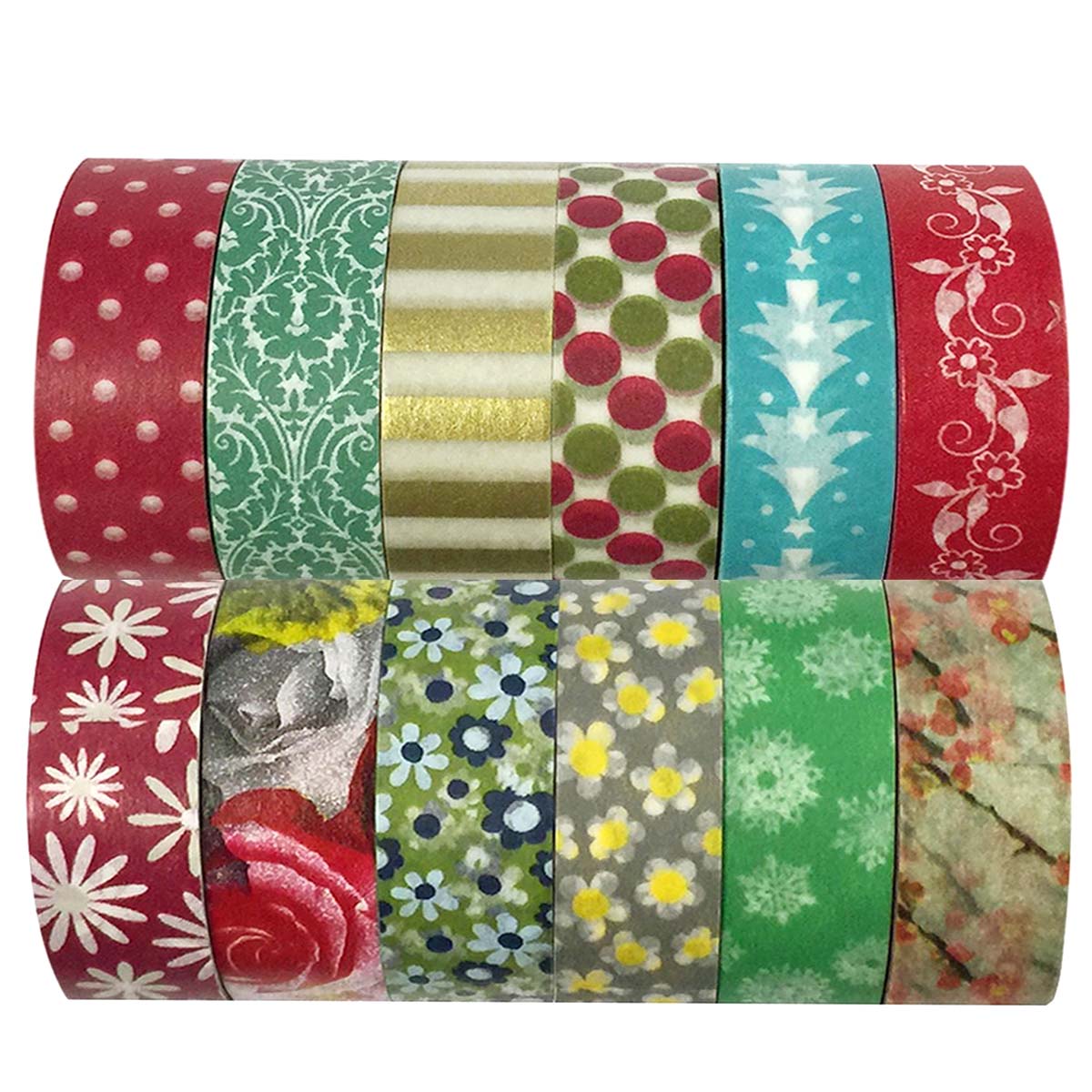 Wrapables Washi Tapes Decorative Masking Tapes, Set of 12