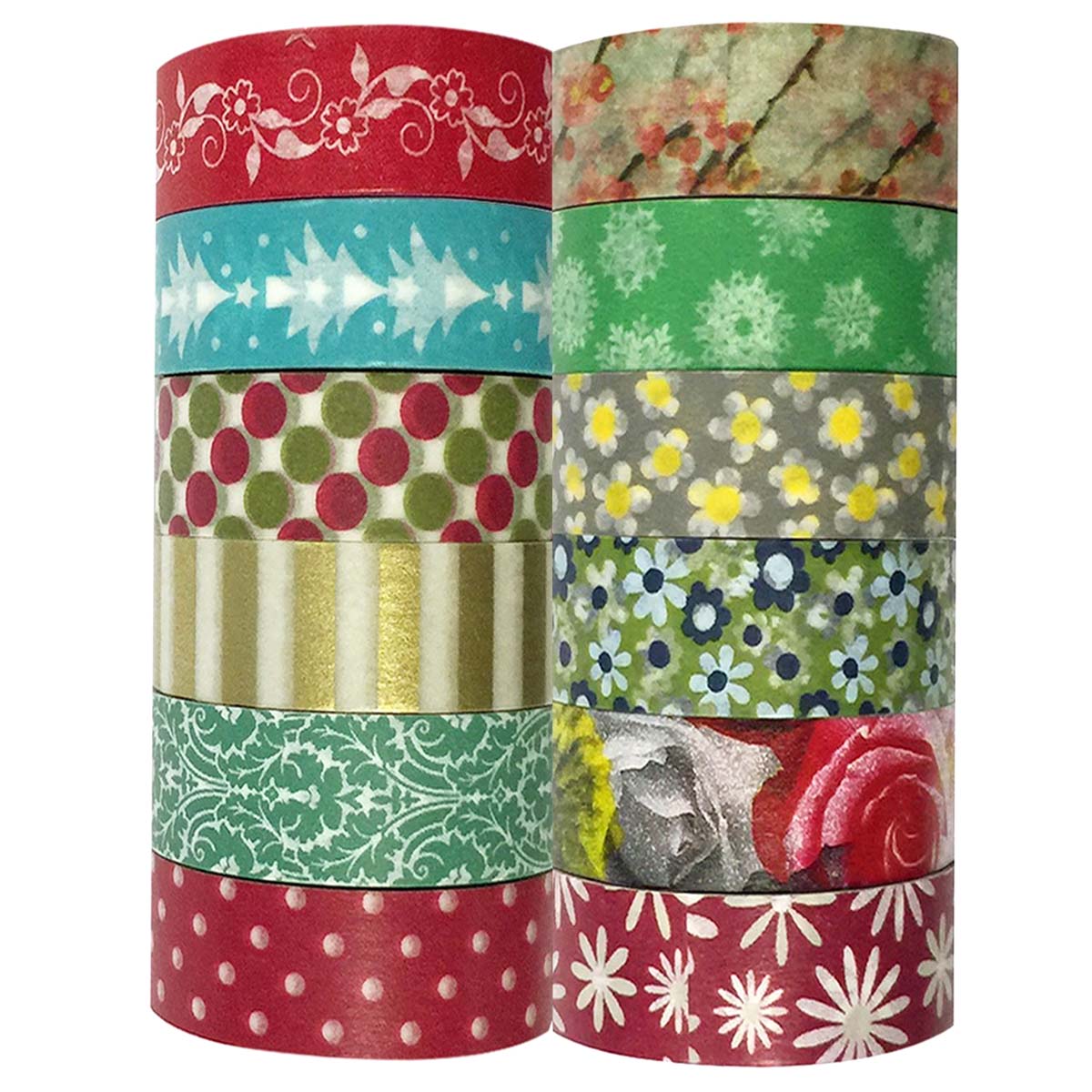 Wrapables Washi Tapes Decorative Masking Tapes, Set of 12