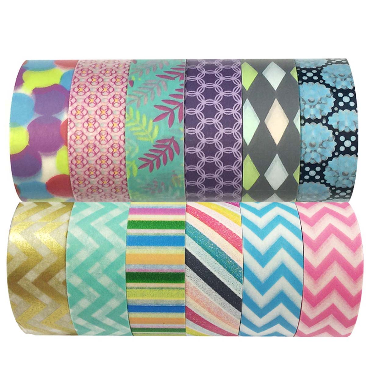Wrapables Washi Tapes Decorative Masking Tapes, Set of 12