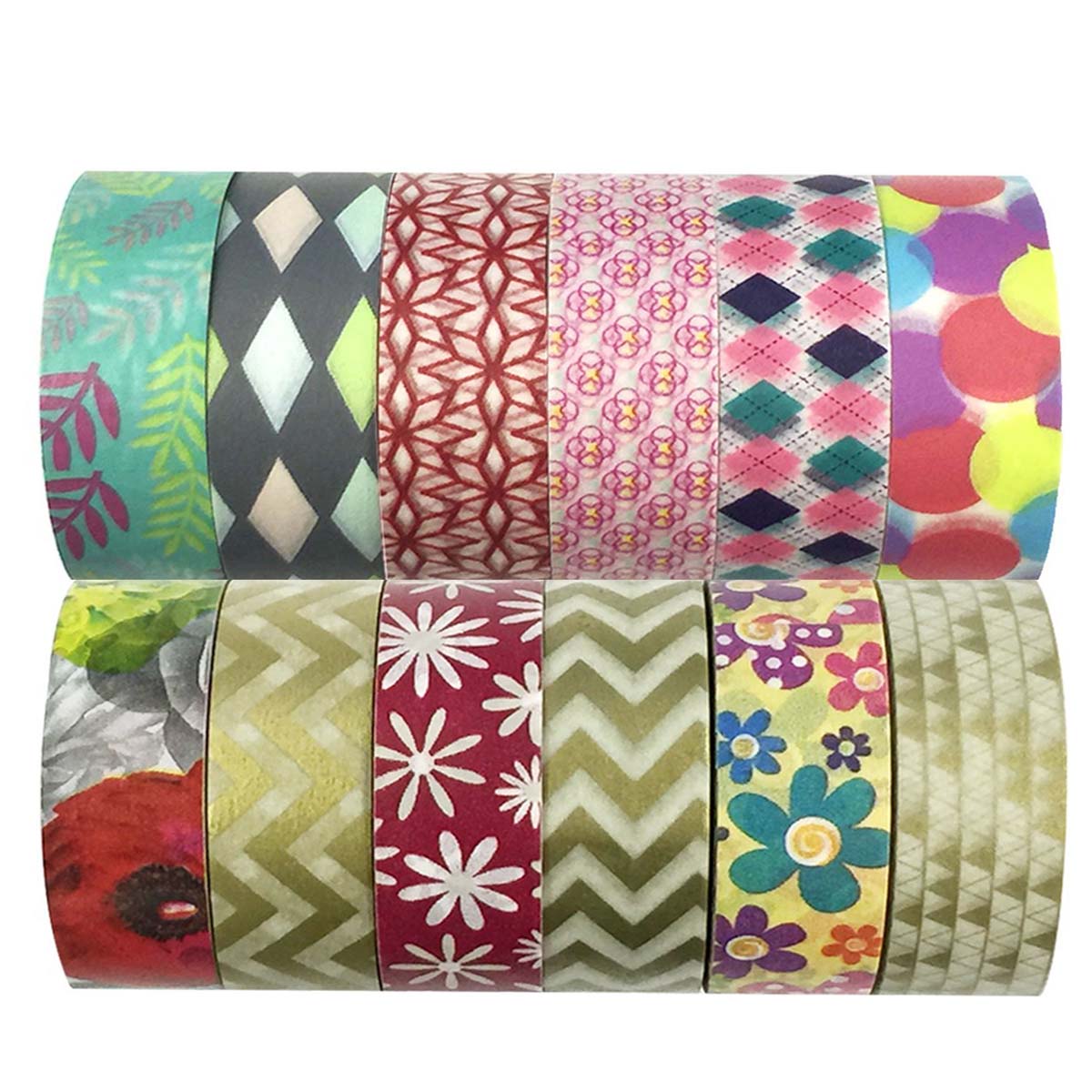 Wrapables Washi Tapes Decorative Masking Tapes, Set of 12