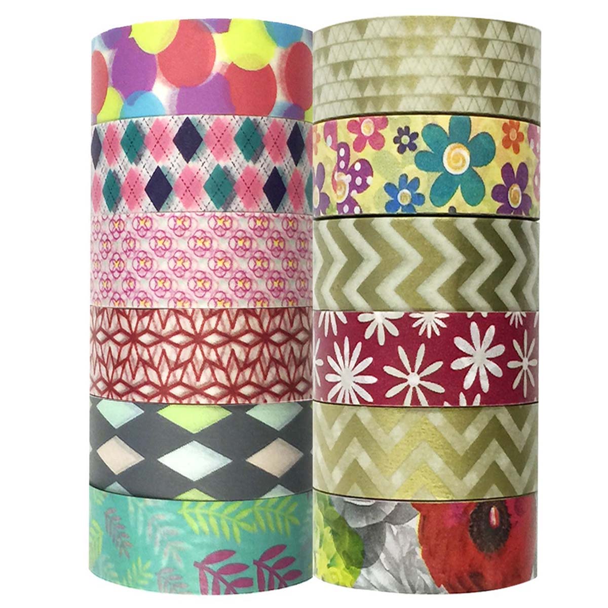 Wrapables Washi Tapes Decorative Masking Tapes, Set of 12