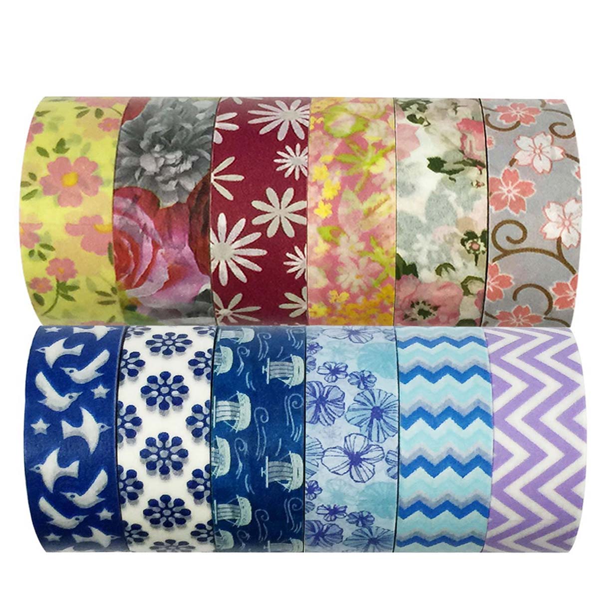 Wrapables Washi Tapes Decorative Masking Tapes, Set of 12