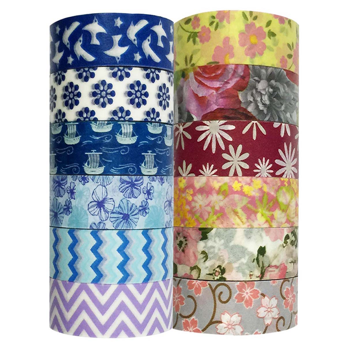 Wrapables Washi Tapes Decorative Masking Tapes, Set of 12