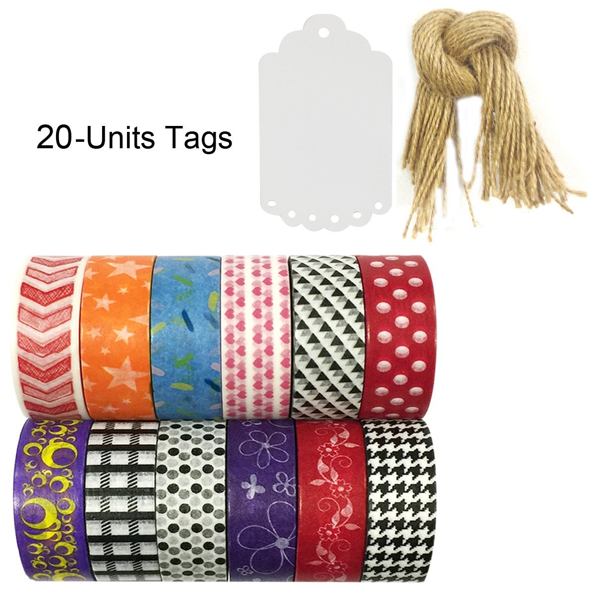 Wrapables Washi Tapes Decorative Masking Tapes, Set of 12