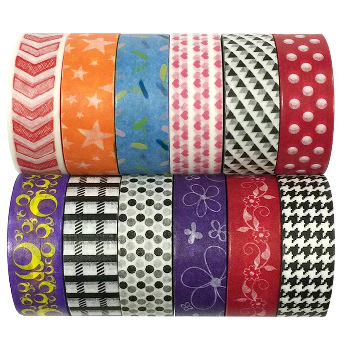 Wrapables Washi Tapes Decorative Masking Tapes, Set of 12